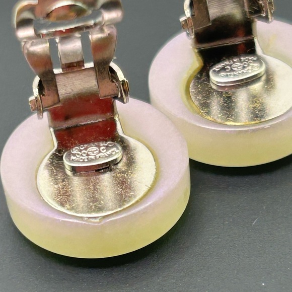 CHANEL White and Pink Iridescent CC Logo Clip Earrings - Picture 6 of 9